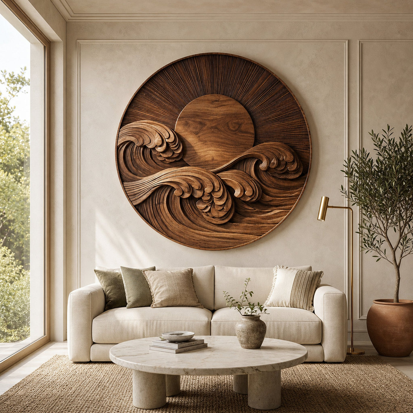 Modern Coastal Round Wave Wood Wall Art For Home