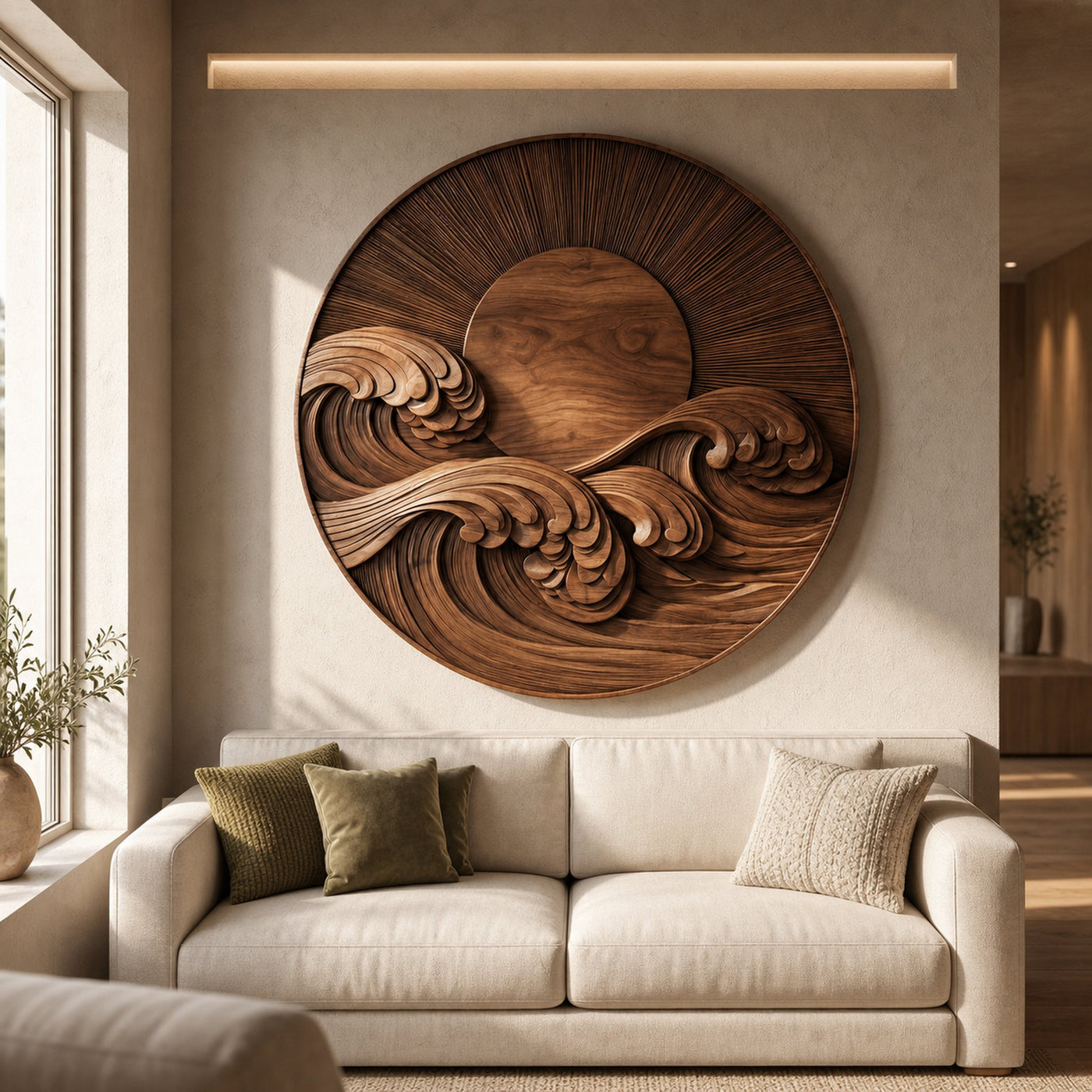 Modern Coastal Round Wave Wood Wall Art For Home - product view 6
