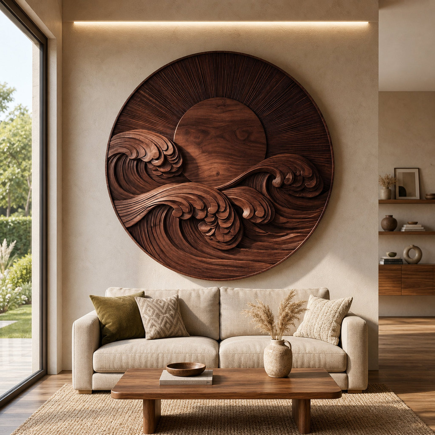 Modern Coastal Round Wave Wood Wall Art For Home - product view 7