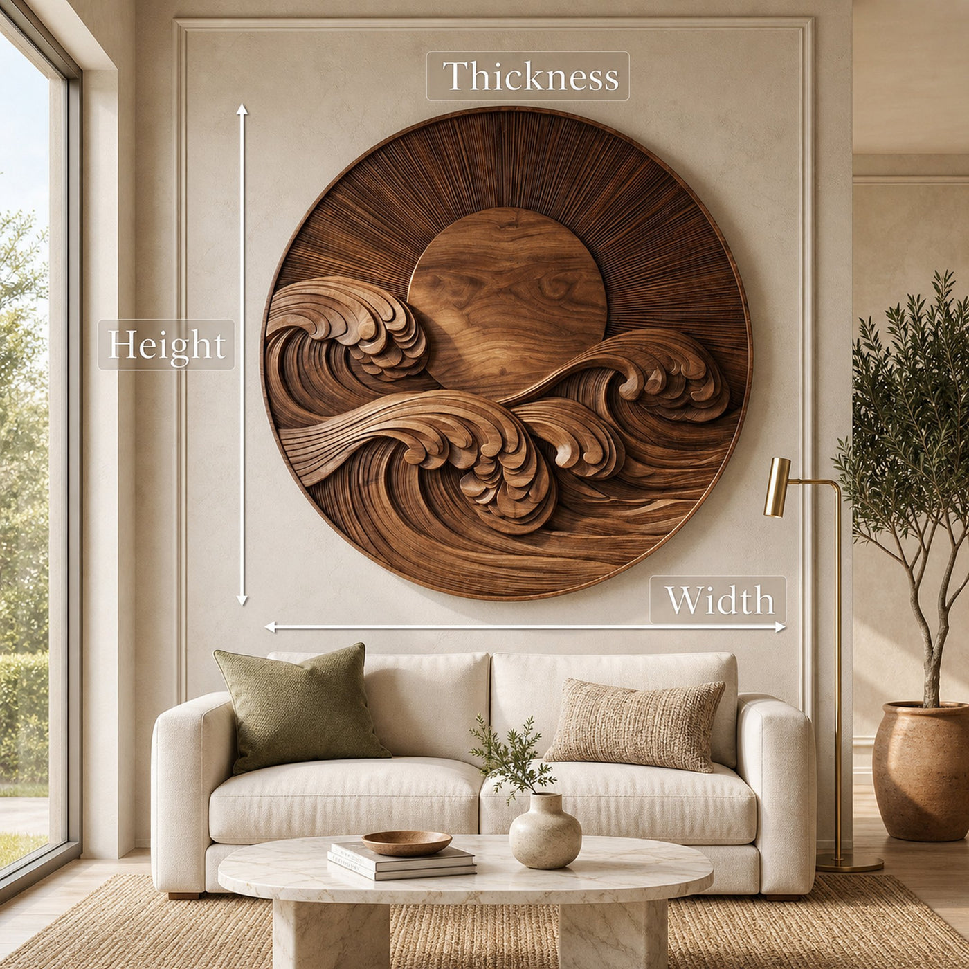 Modern Coastal Round Wave Wood Wall Art For Home - product view 8