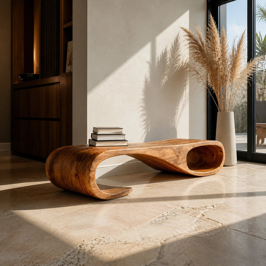 Modern Curved Bench For Entryway Furniture Accent Piece