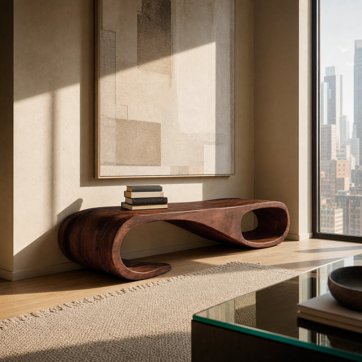 Modern Curved Bench For Entryway Furniture Accent Piece - product view 7
