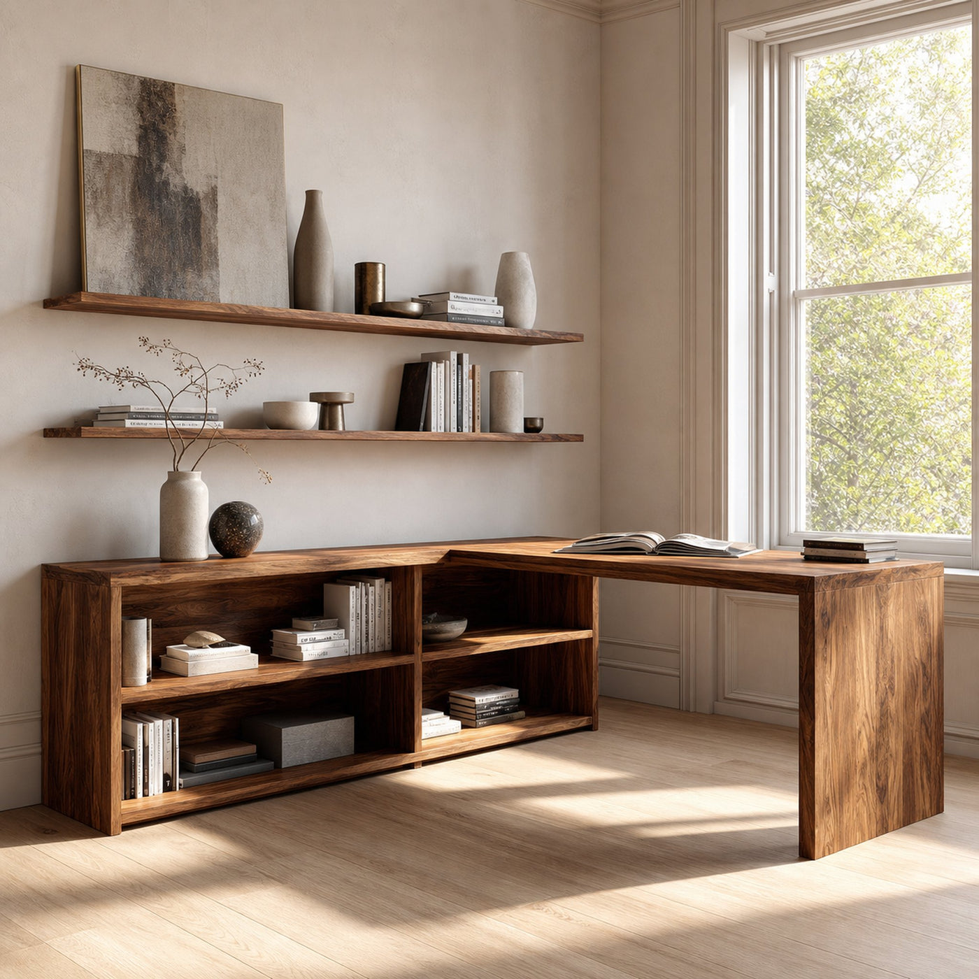 Modern Curved Natural Wood L Desk For Minimalist Office - product view 6