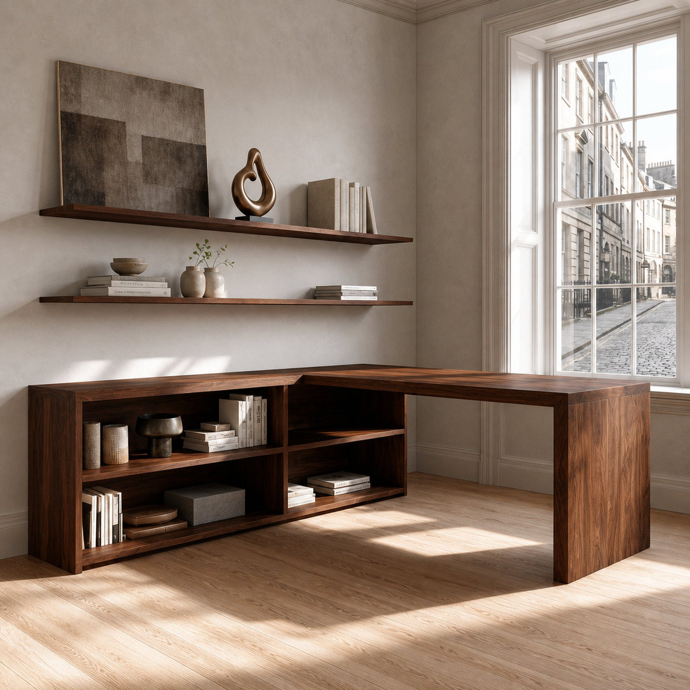 Modern Curved Natural Wood L Desk For Minimalist Office - product view 7