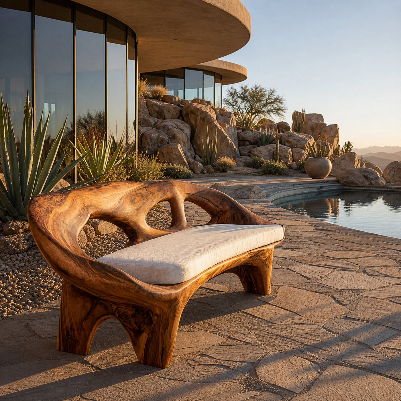 Modern Curved Natural Wood Sofa For Living