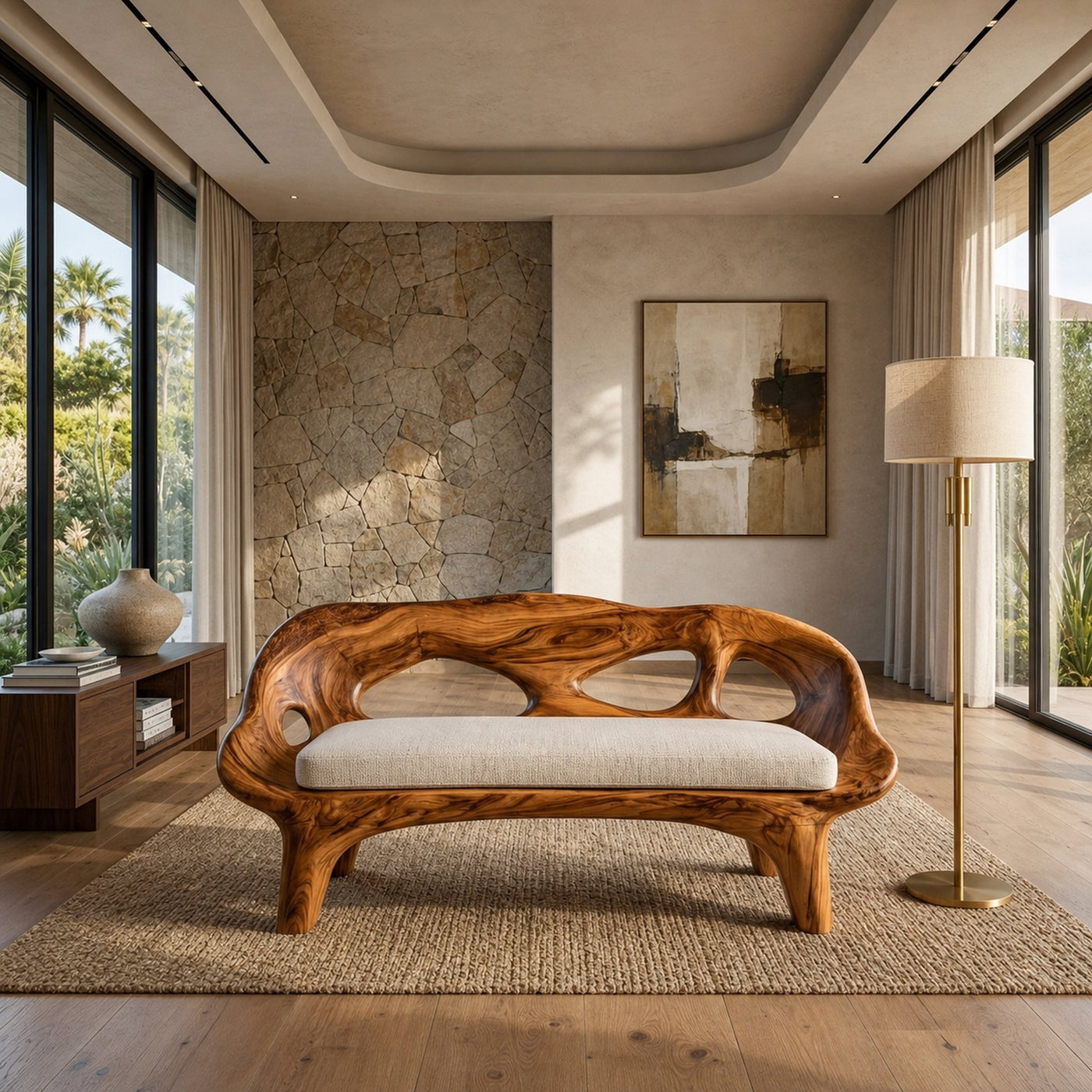 Modern Curved Natural Wood Sofa For Living - product view 6