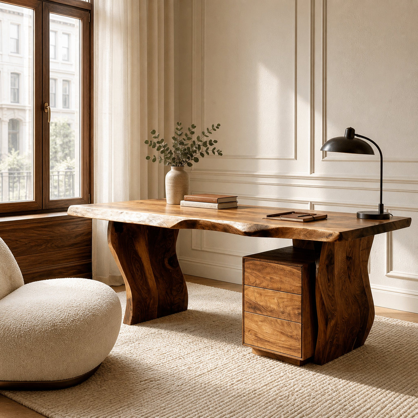 Modern Curved Wooden Desk For Elegant Home Office - product view 6