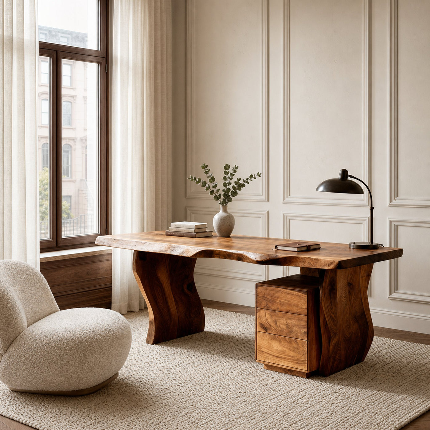 Modern Curved Wooden Desk For Elegant Home Office - product view 11