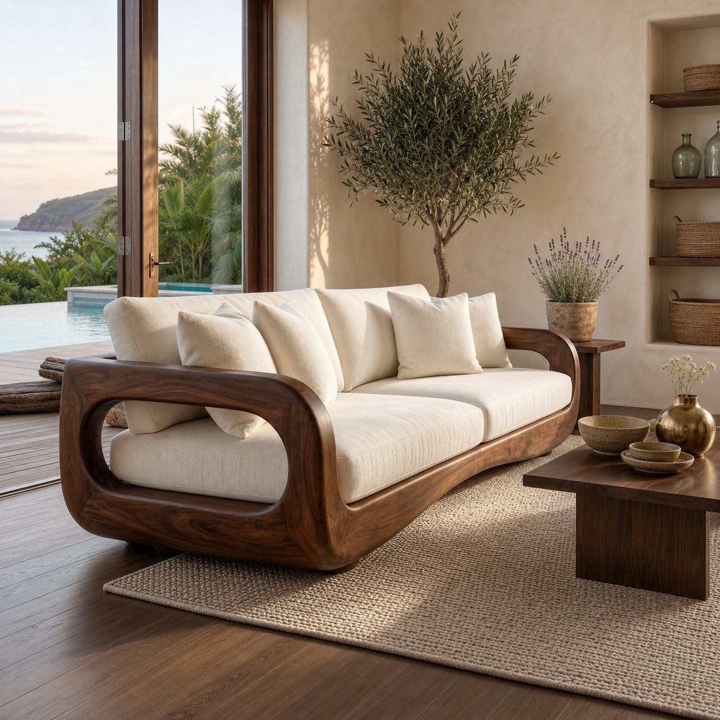 Modern Curved Wooden Sofa For Luxury Penthouse Interior Decor - product view 7