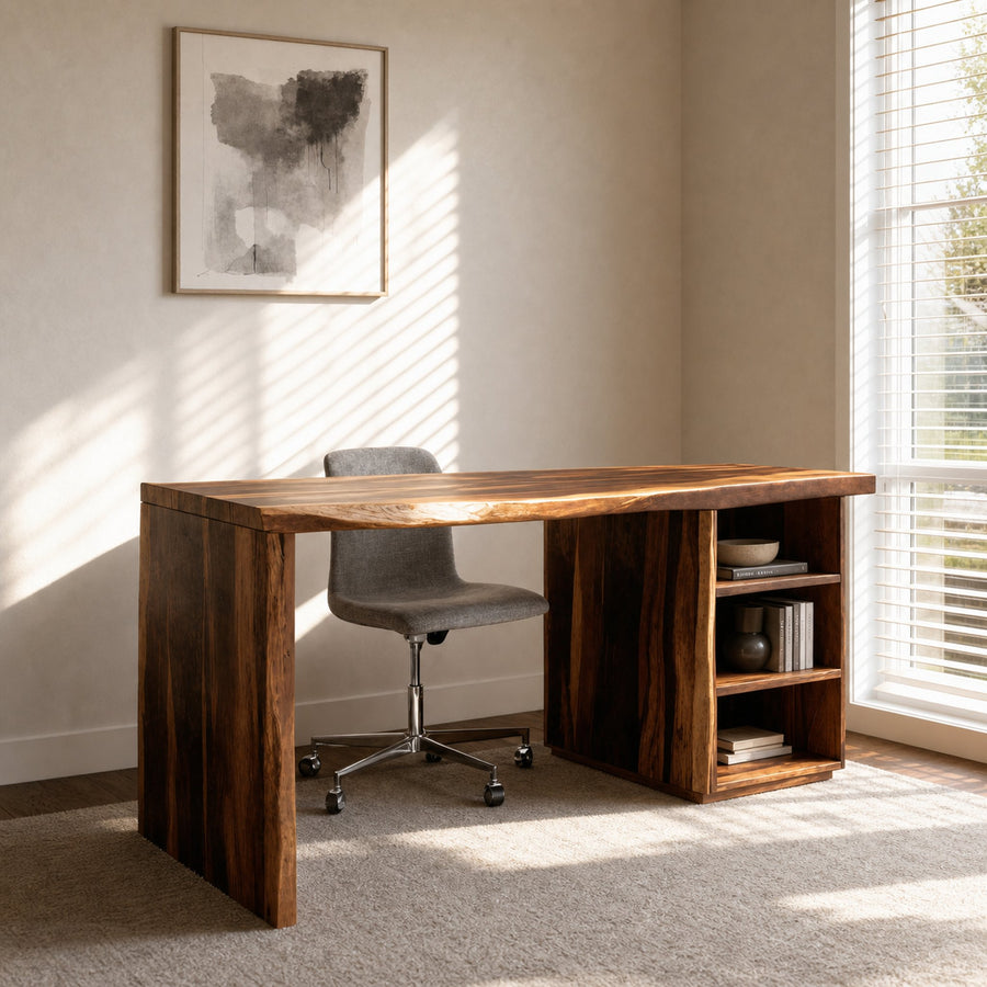 Modern Desk With Built In Storage Shelves For Home Office