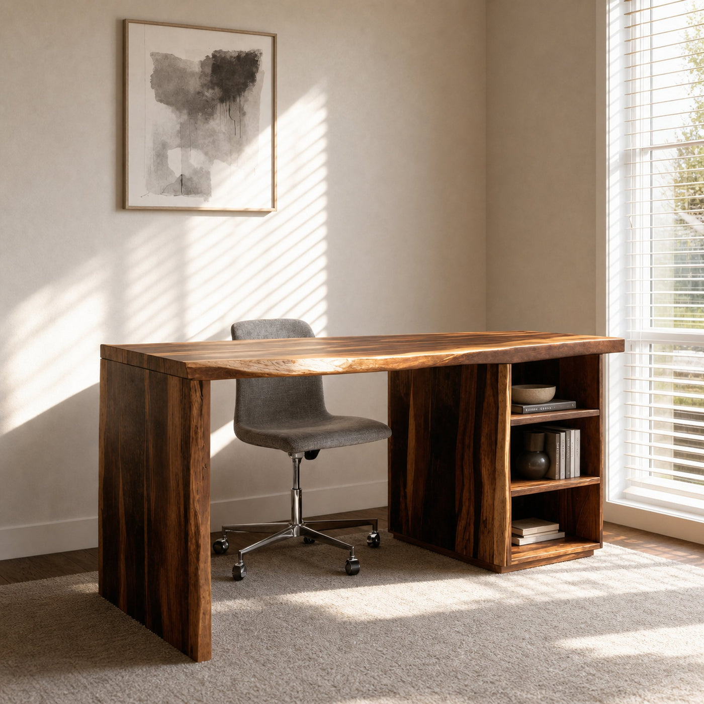 Modern Desk With Built In Storage Shelves For Home Office