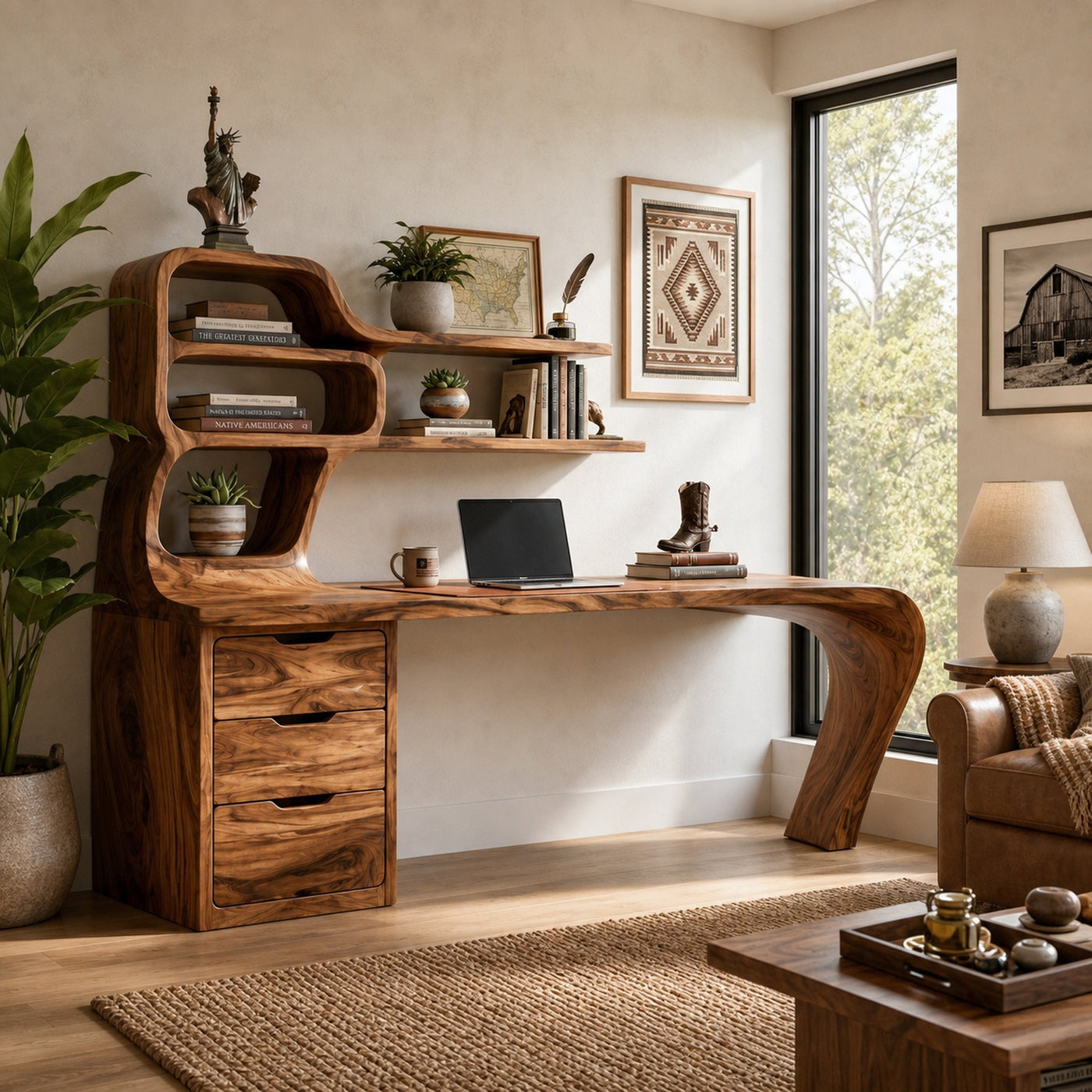 Modern Desk With Integrated Shelves And Drawers For Home Workspace - product view 6