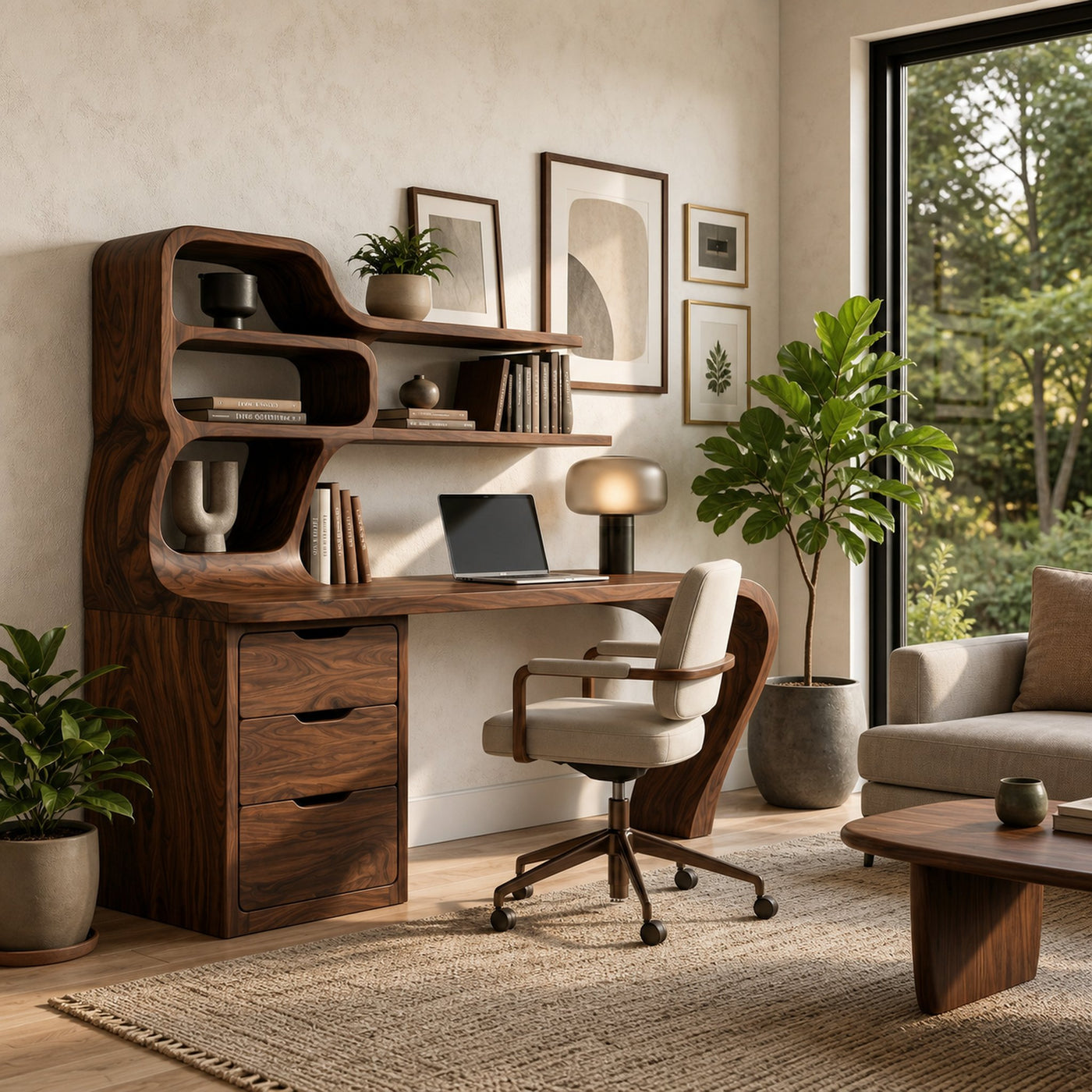 Modern Desk With Integrated Shelves And Drawers For Home Workspace - product view 7