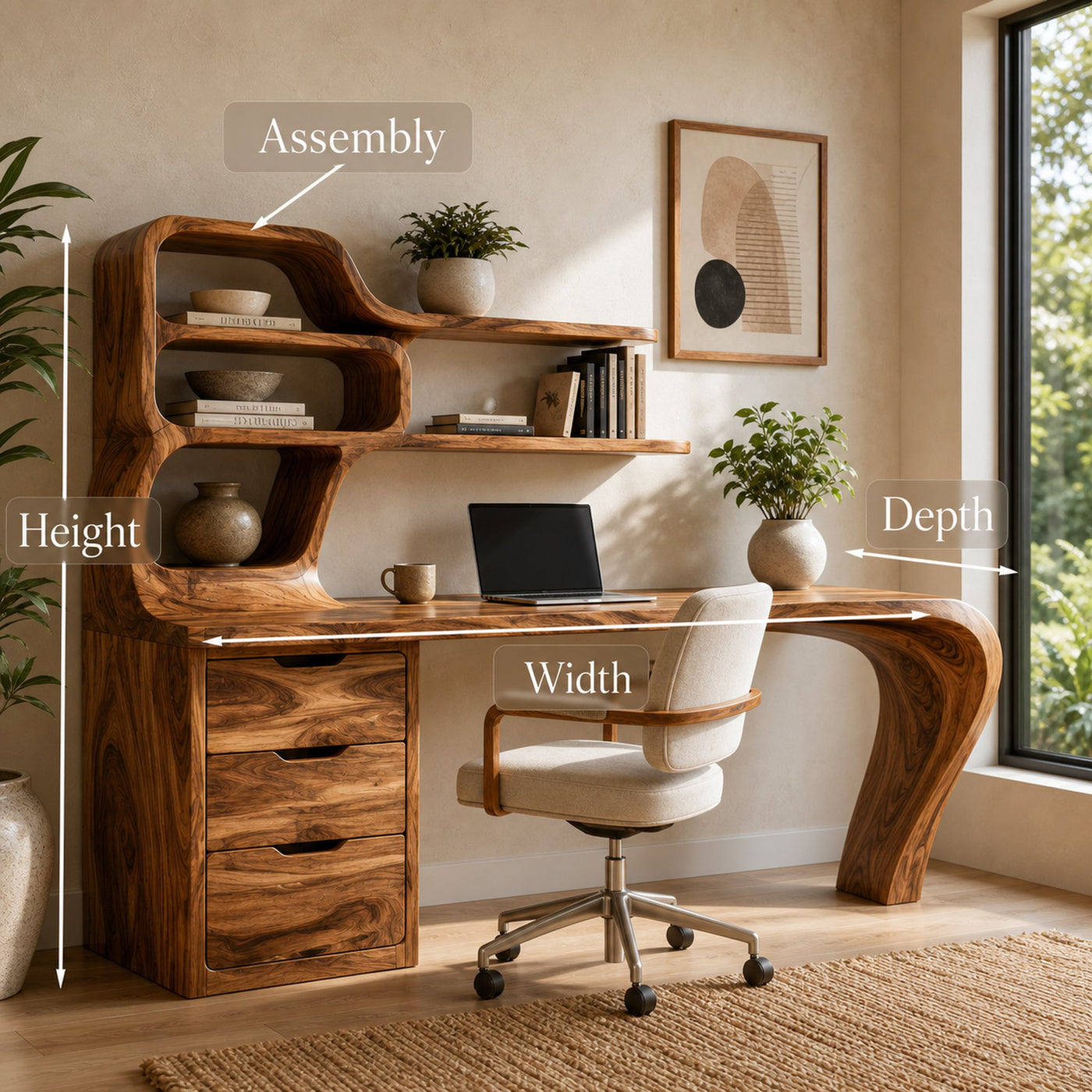 Modern Desk With Integrated Shelves And Drawers For Home Workspace - product view 8
