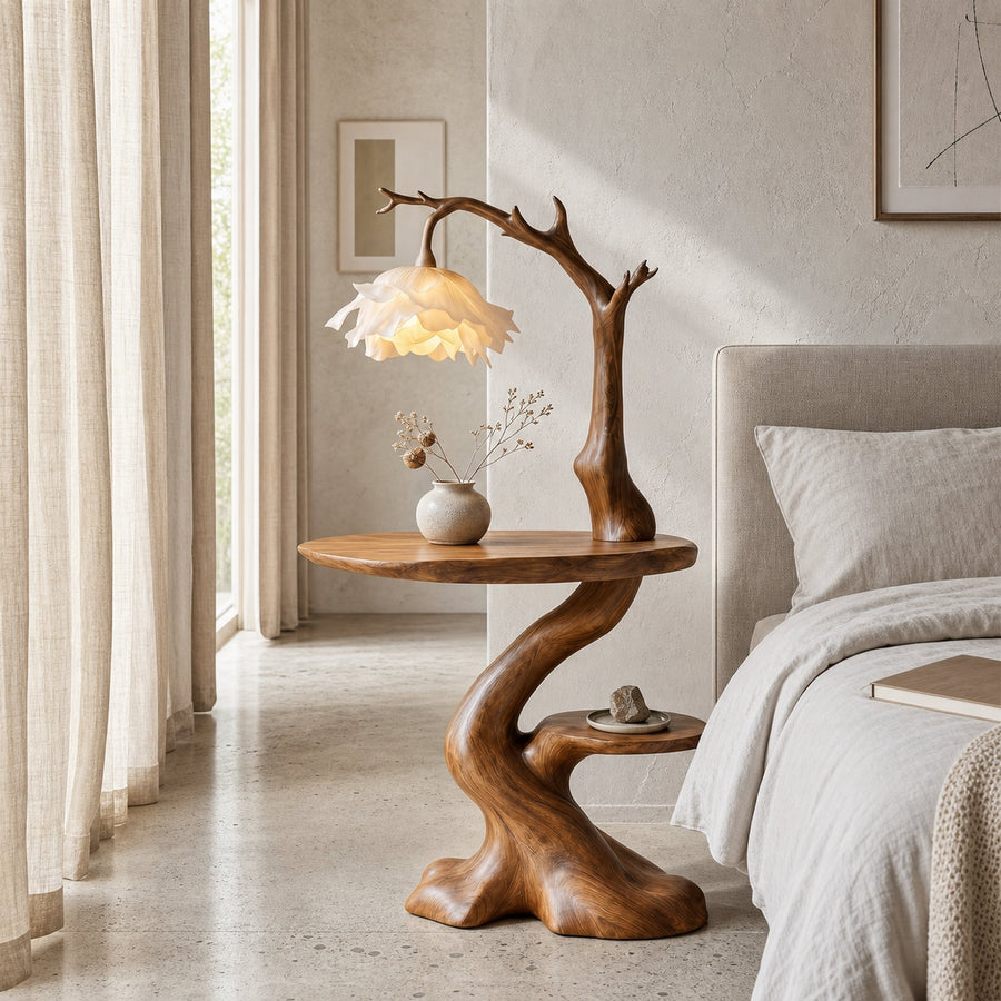 Modern End Table With Tree Branch Lamp Design For Bedroom And Living Room