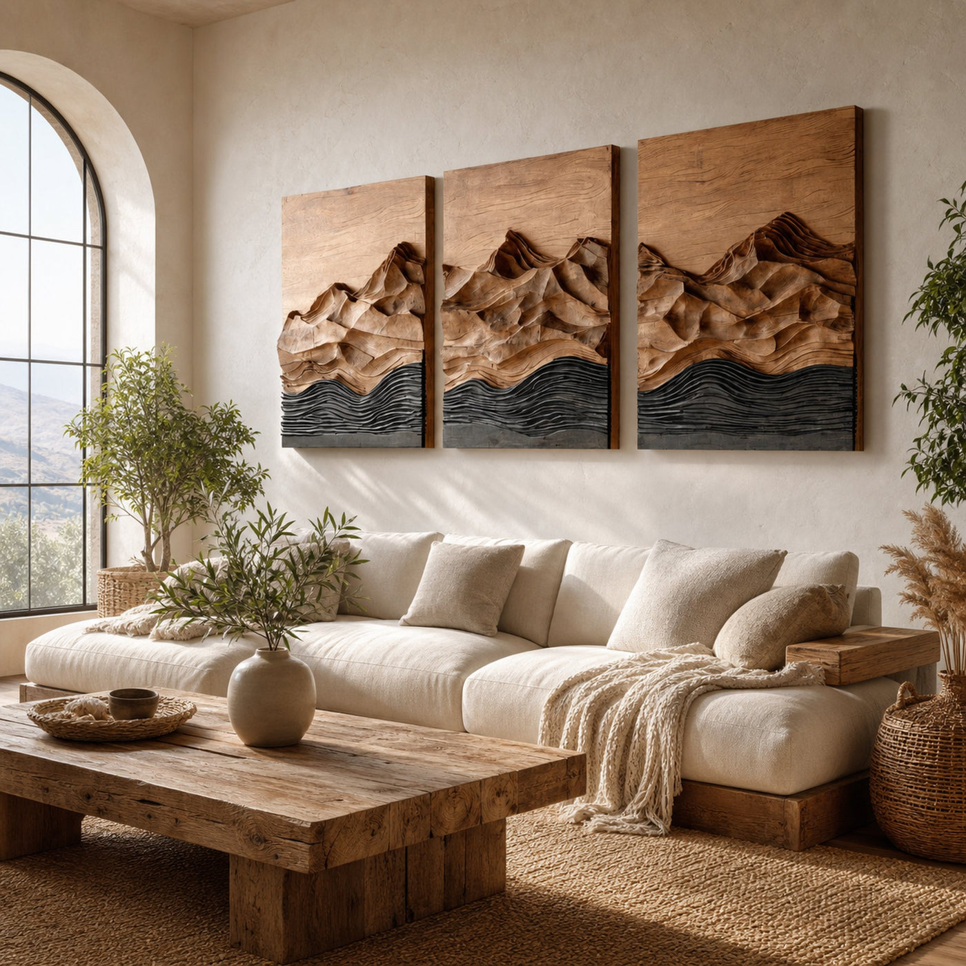 Modern Farmhouse Mountain Wood Wall Art For Living Room