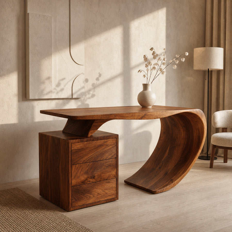 Modern Farmhouse Wood Desk For Home Office Corner