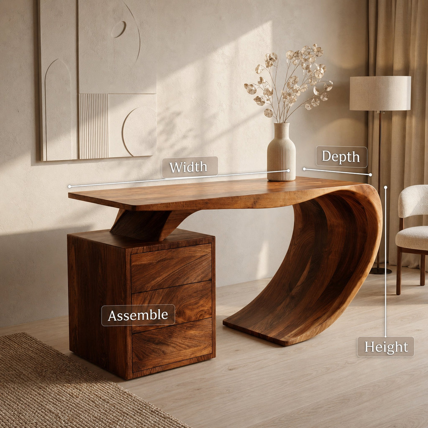 Modern Farmhouse Wood Desk For Home Office Corner - product view 8