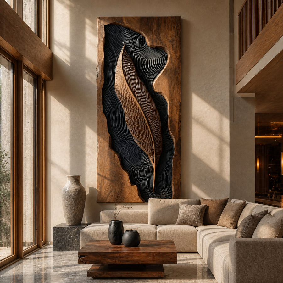 Modern Feather Wall Art Wave Texture Design For Living