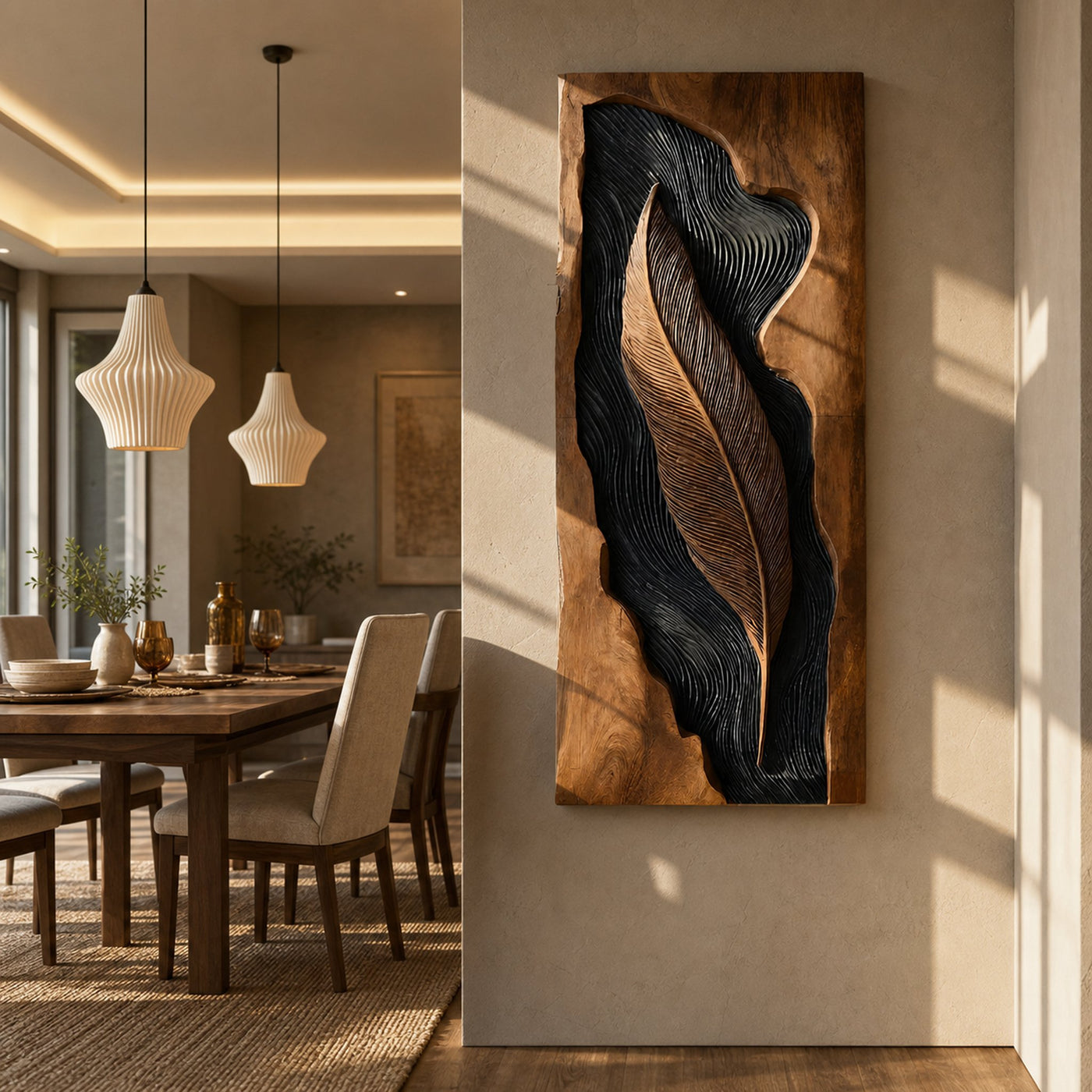 Modern Feather Wall Art Wave Texture Design For Living - product view 2