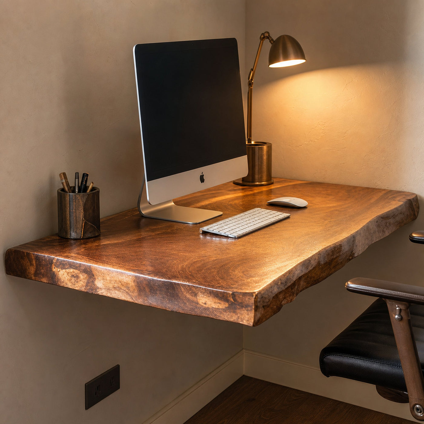 Modern Floating Desk For Home Office Nook With Handmade Live Edge Charm
