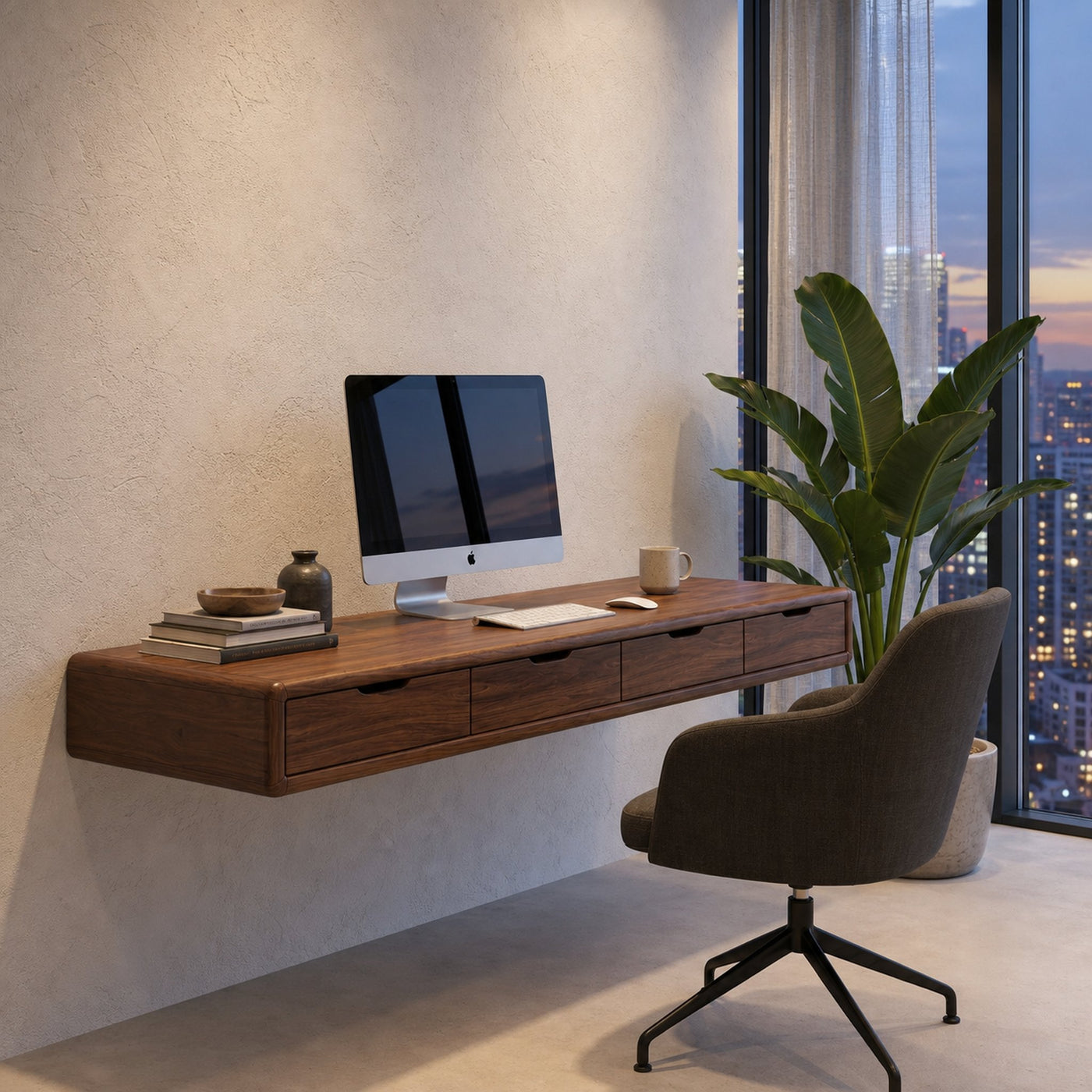 Modern Floating Desk With Built In Drawer Storage And Wall Mounted Shelves For Home Office And Workspace - product view 7