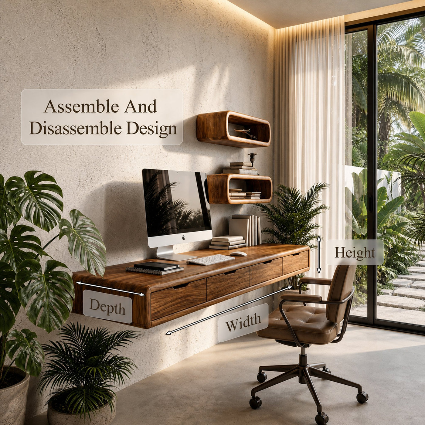 Modern Floating Desk With Built In Drawer Storage And Wall Mounted Shelves For Home Office And Workspace - product view 8
