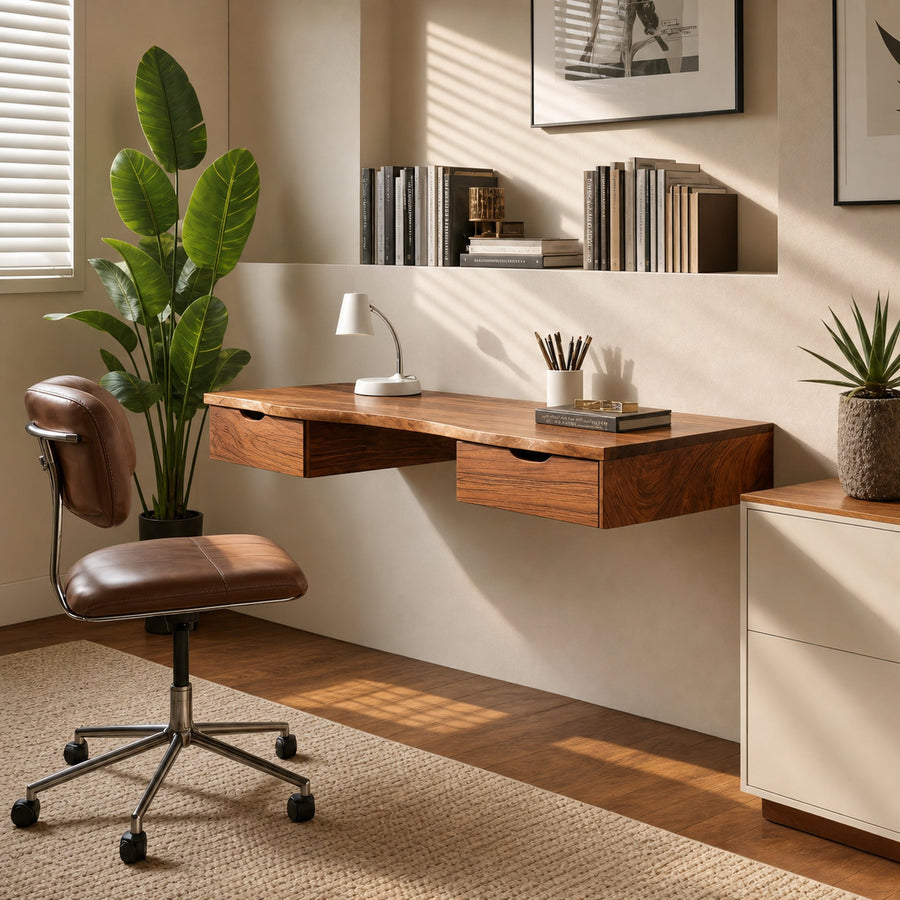 Modern Floating Desk With Drawers For Home Office