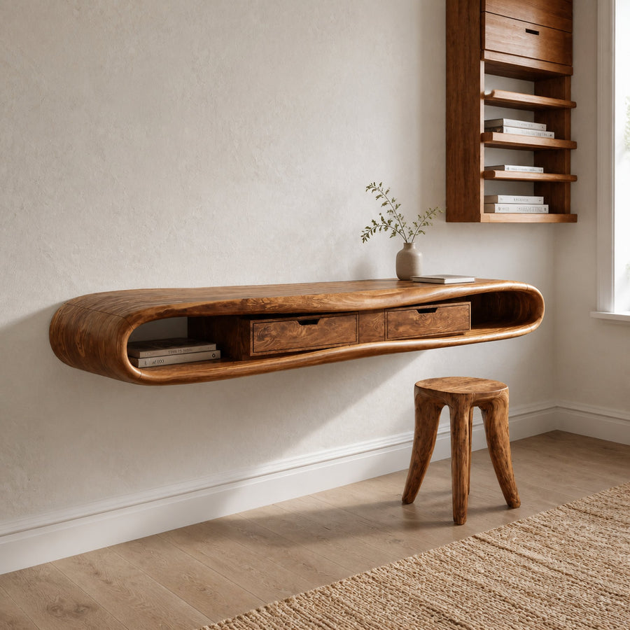 Modern Floating Desk With Storage Drawers For Home Office
