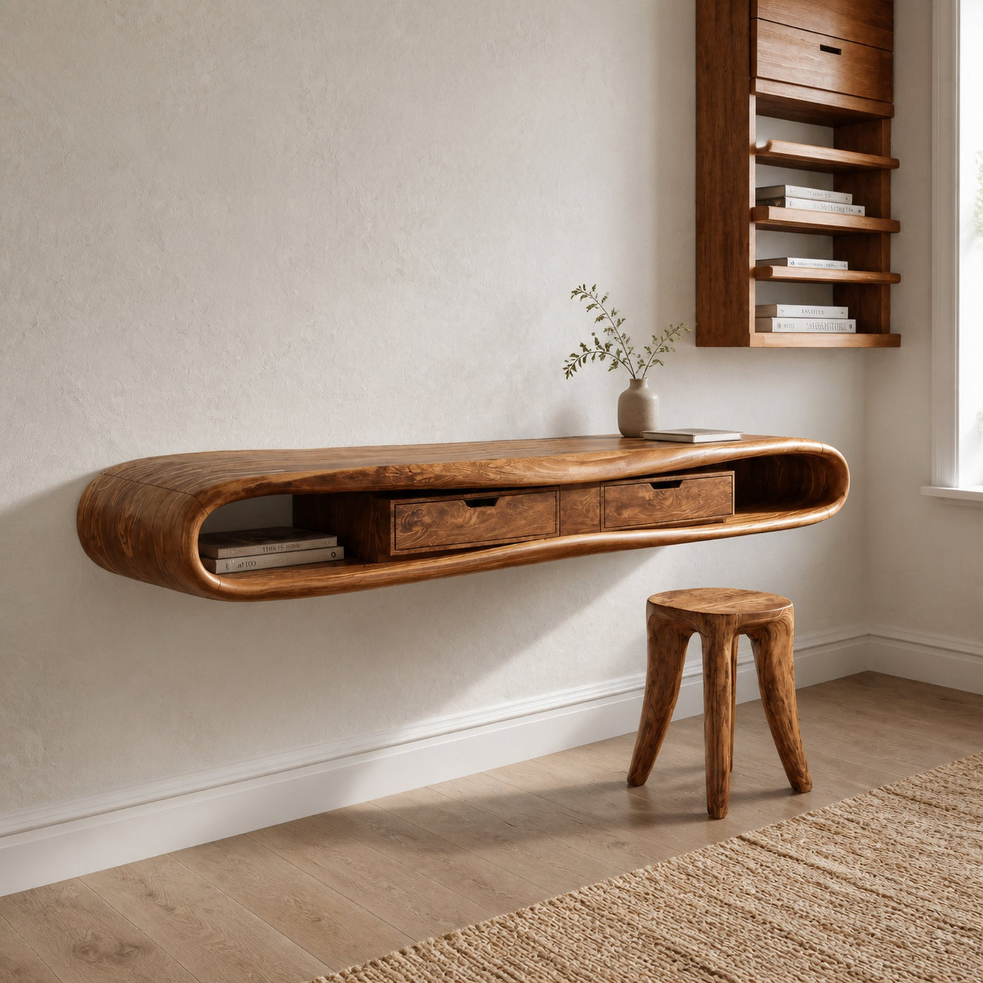 Modern Floating Desk With Storage Drawers For Home Office