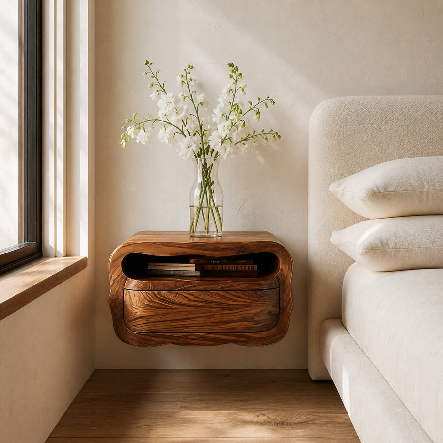 Modern Floating Nightstand With Soft Curves For Bedroom