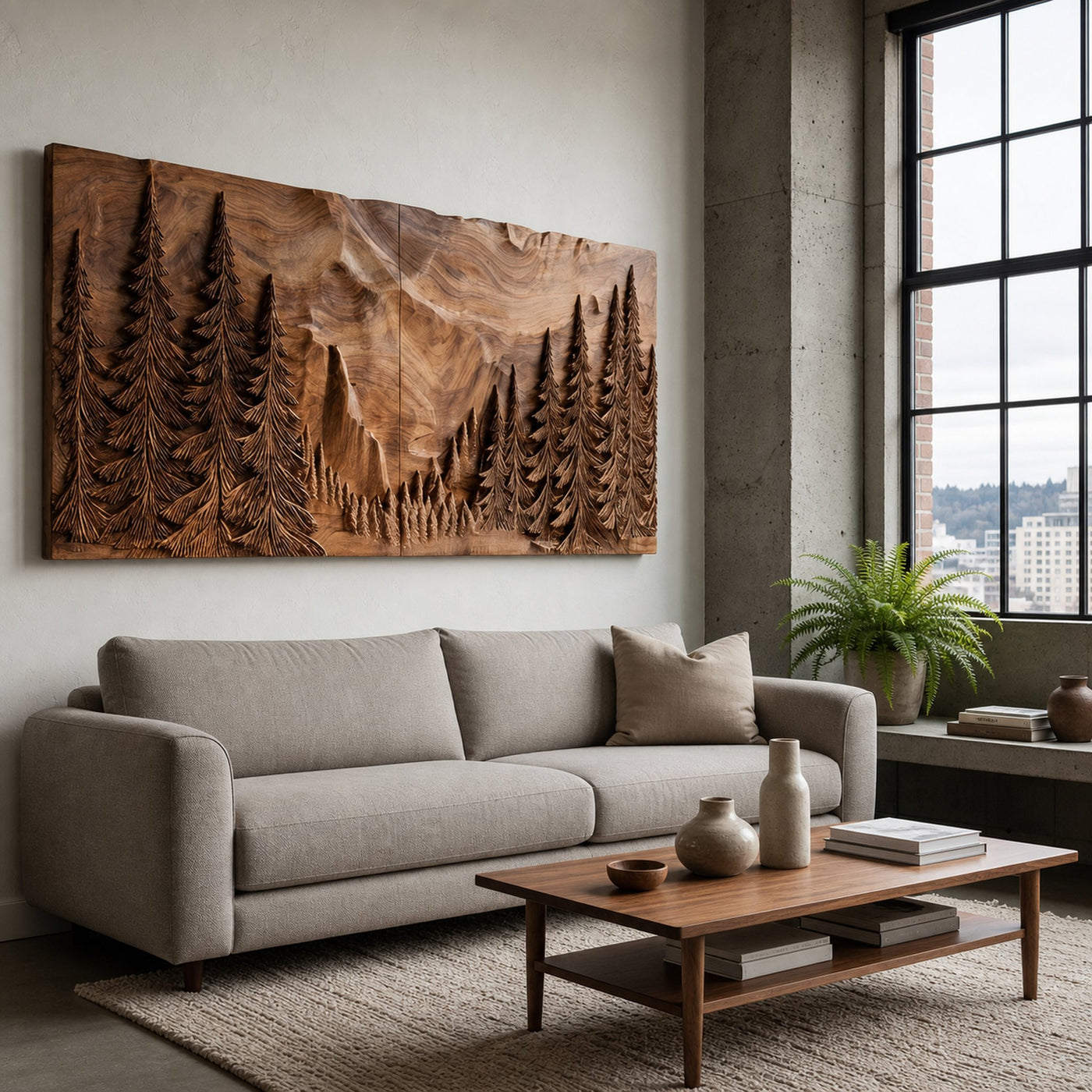 Modern Forest Mountain Wood Wall Art For Living Room - product view 6