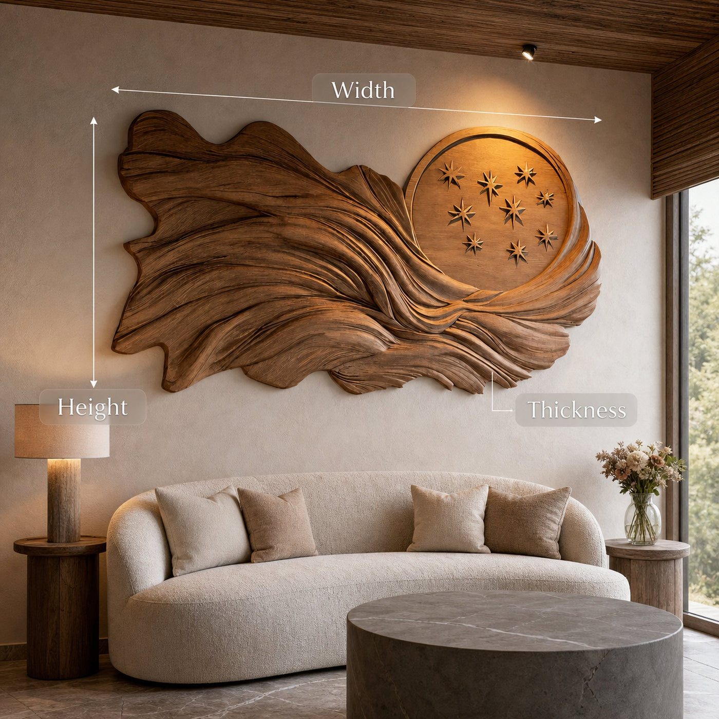Modern Handcrafted Carved Panel Sculpture For Living Room - product view 6