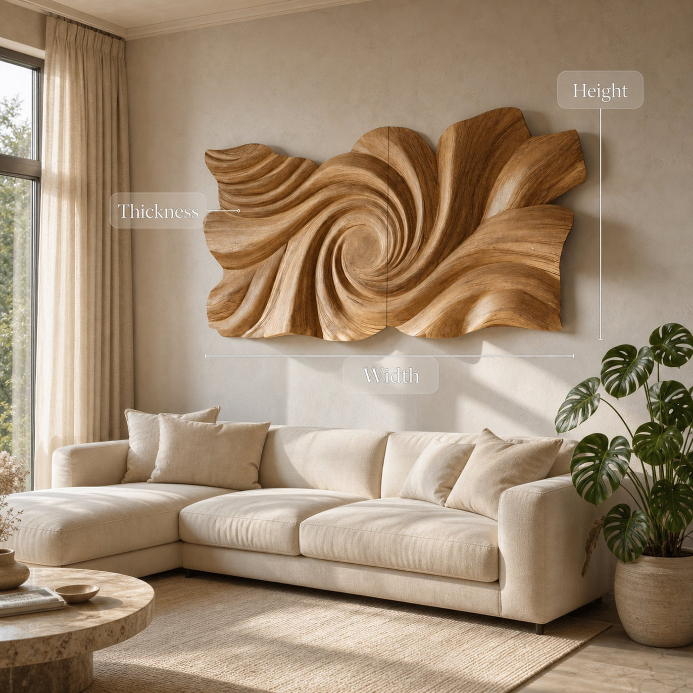 Modern Handcrafted Swirl Carved Sculpture Panel For Living Room - product view 6
