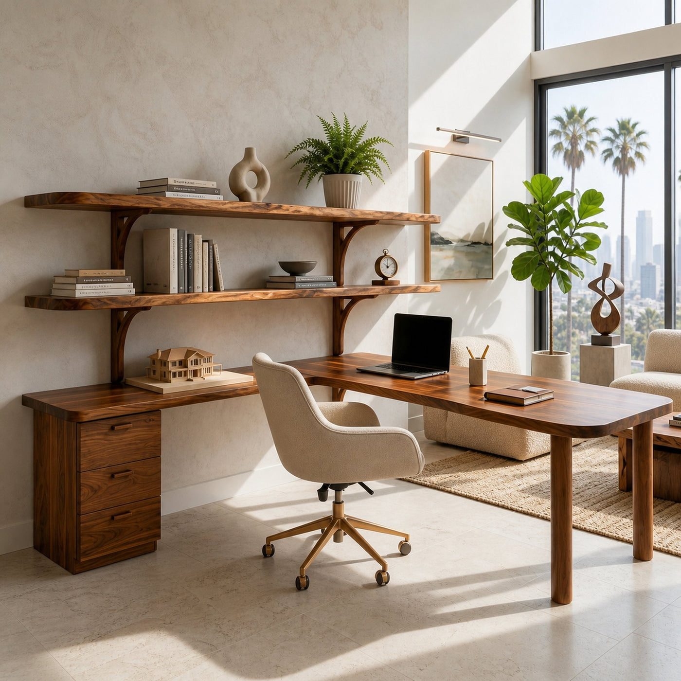Modern L-Shaped Desk With Open Bookshelves For Home Study - product view 6