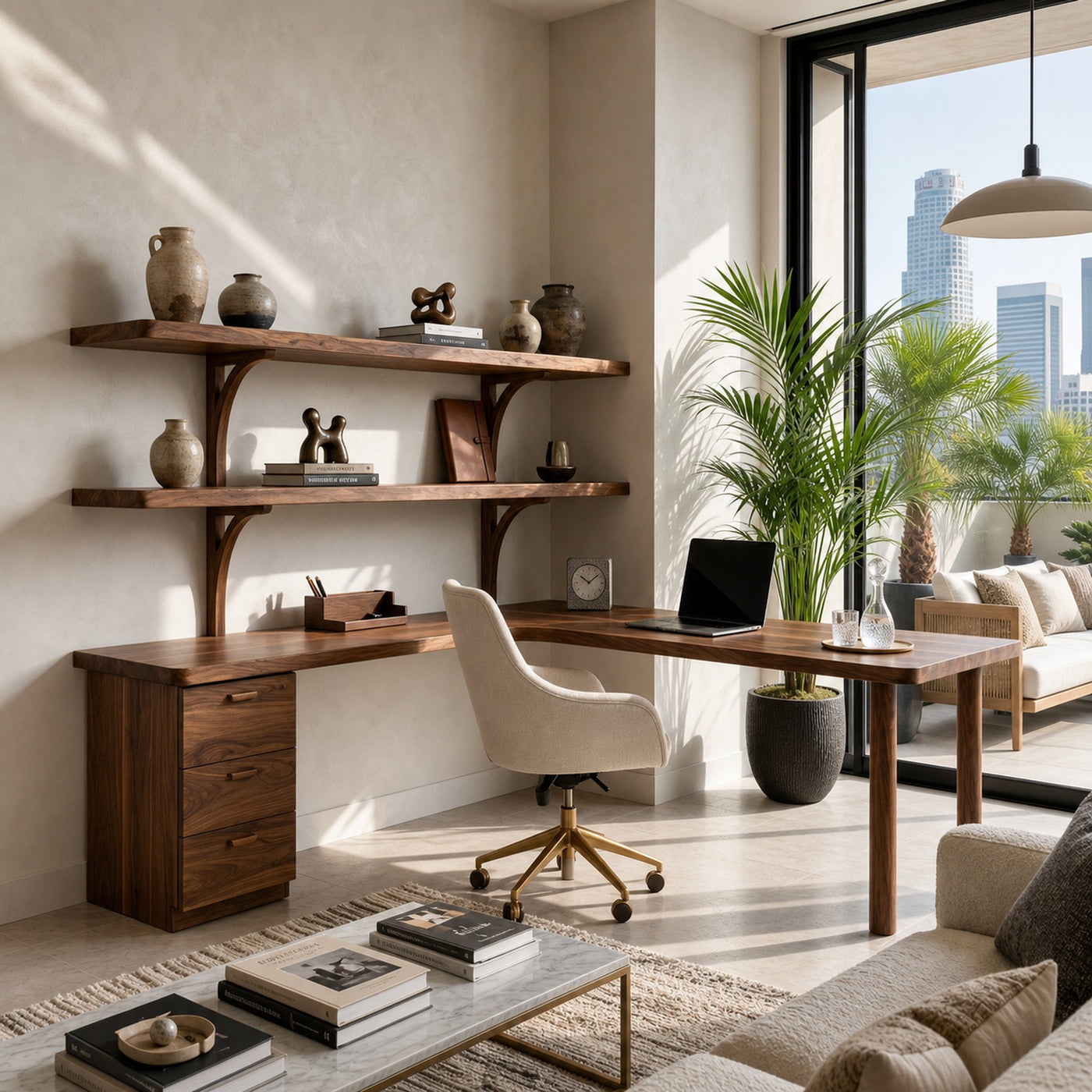 Modern L-Shaped Desk With Open Bookshelves For Home Study - product view 7