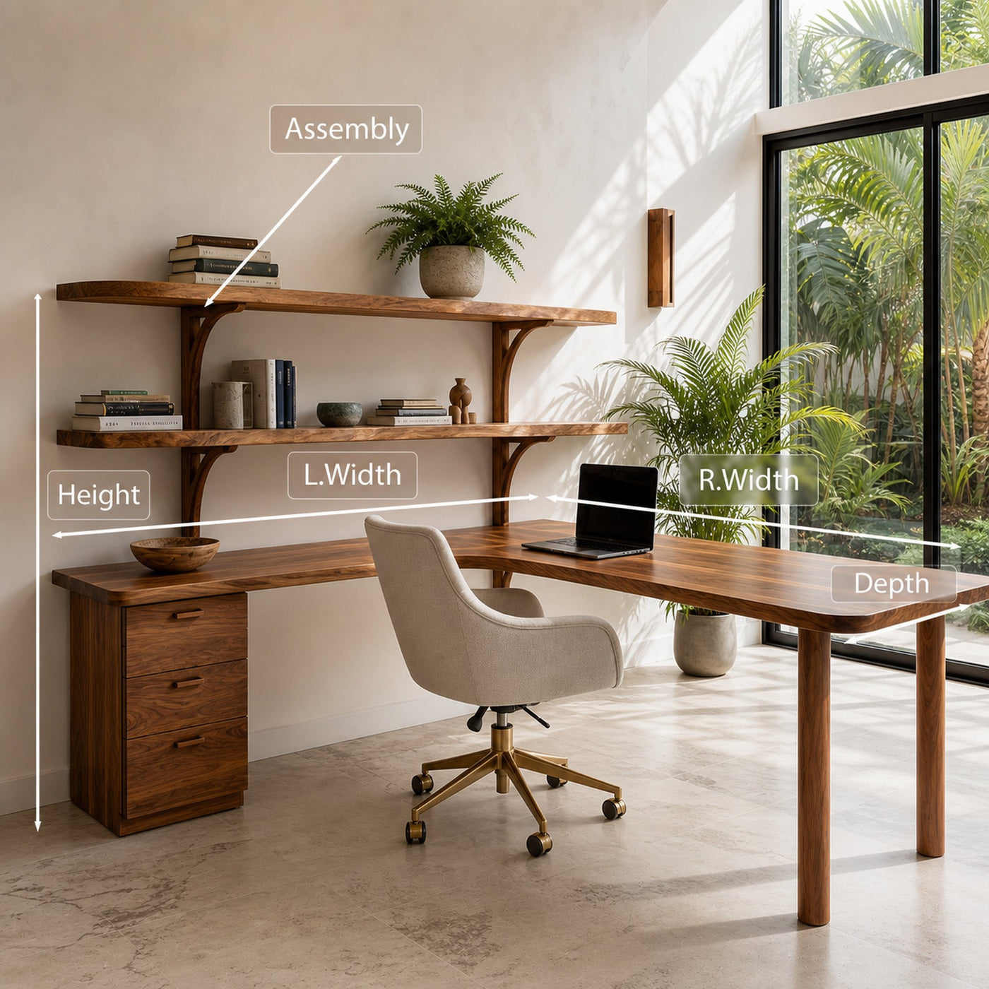 Modern L-Shaped Desk With Open Bookshelves For Home Study - product view 8