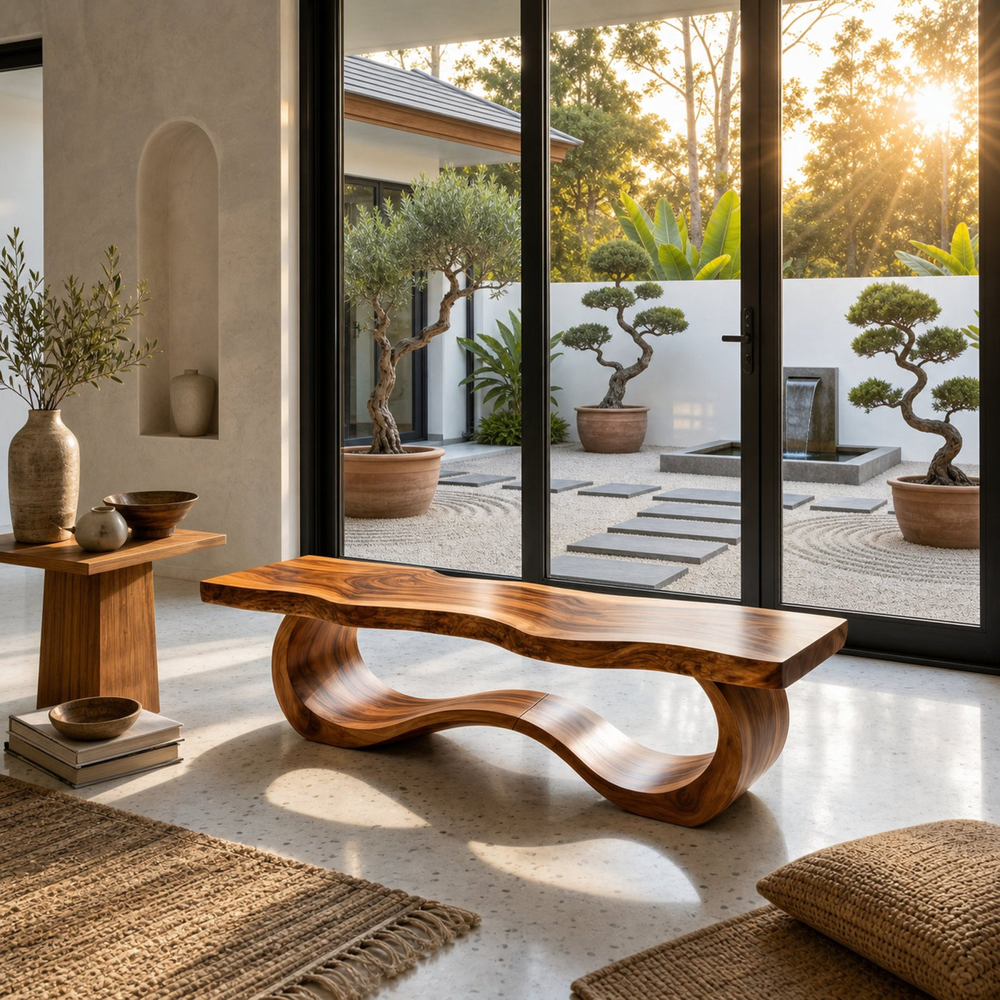 Modern Live Edge Wave Bench For Patio Interior Area - product view 6