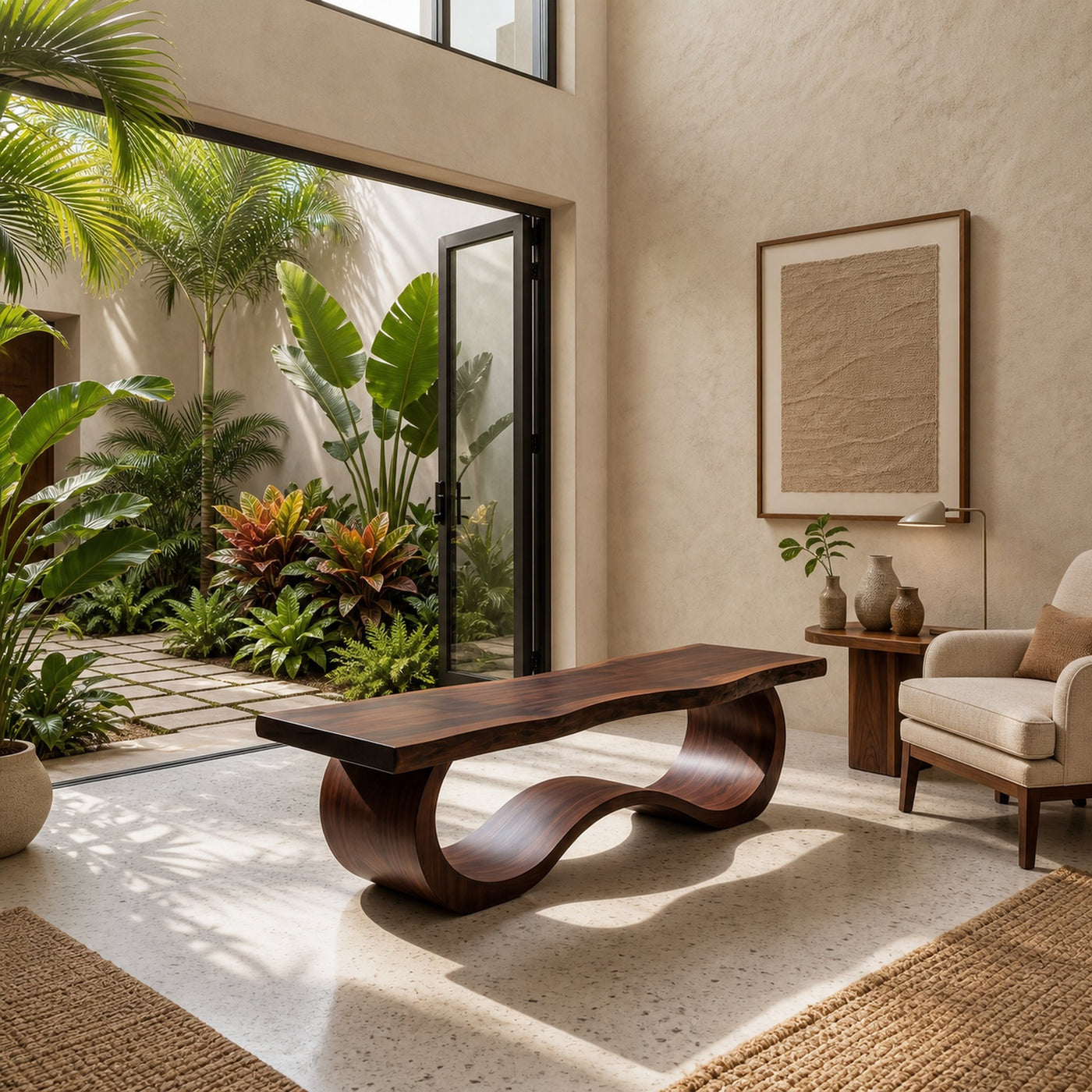 Modern Live Edge Wave Bench For Patio Interior Area - product view 7