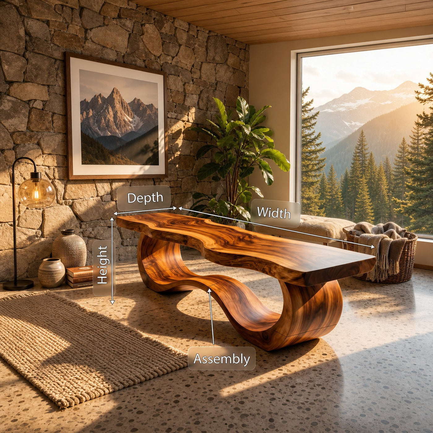 Modern Live Edge Wave Bench For Patio Interior Area - product view 8