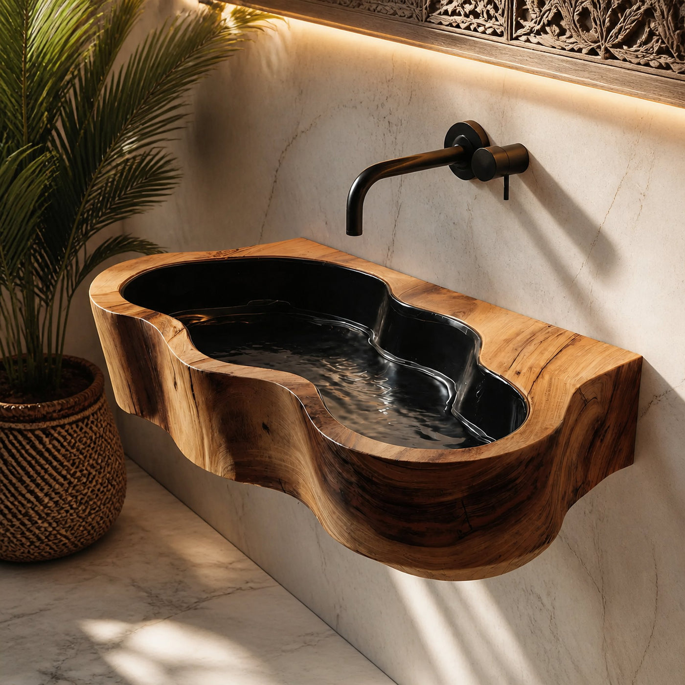 Modern Live Edge Wood Basin For Contemporary Bathroom Interior Design