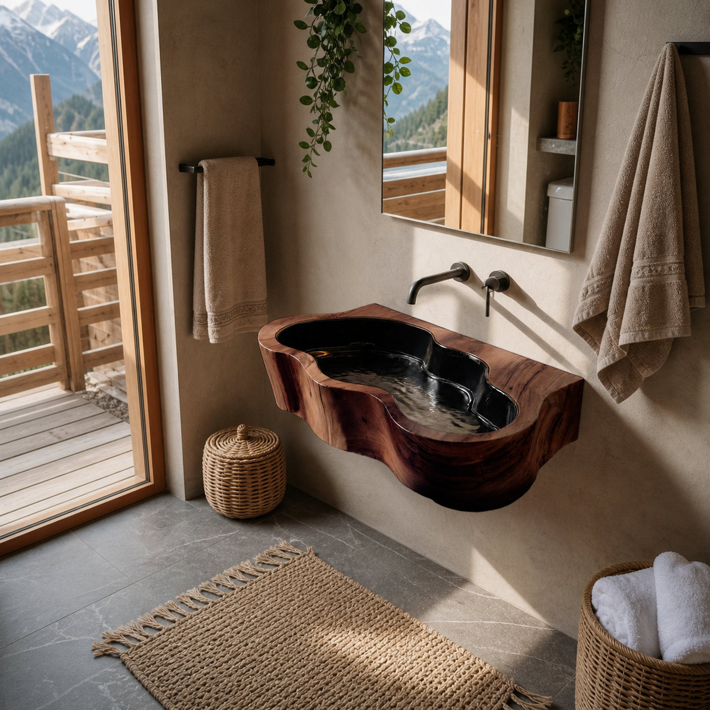 Modern Live Edge Wood Basin For Contemporary Bathroom Interior Design - product view 7