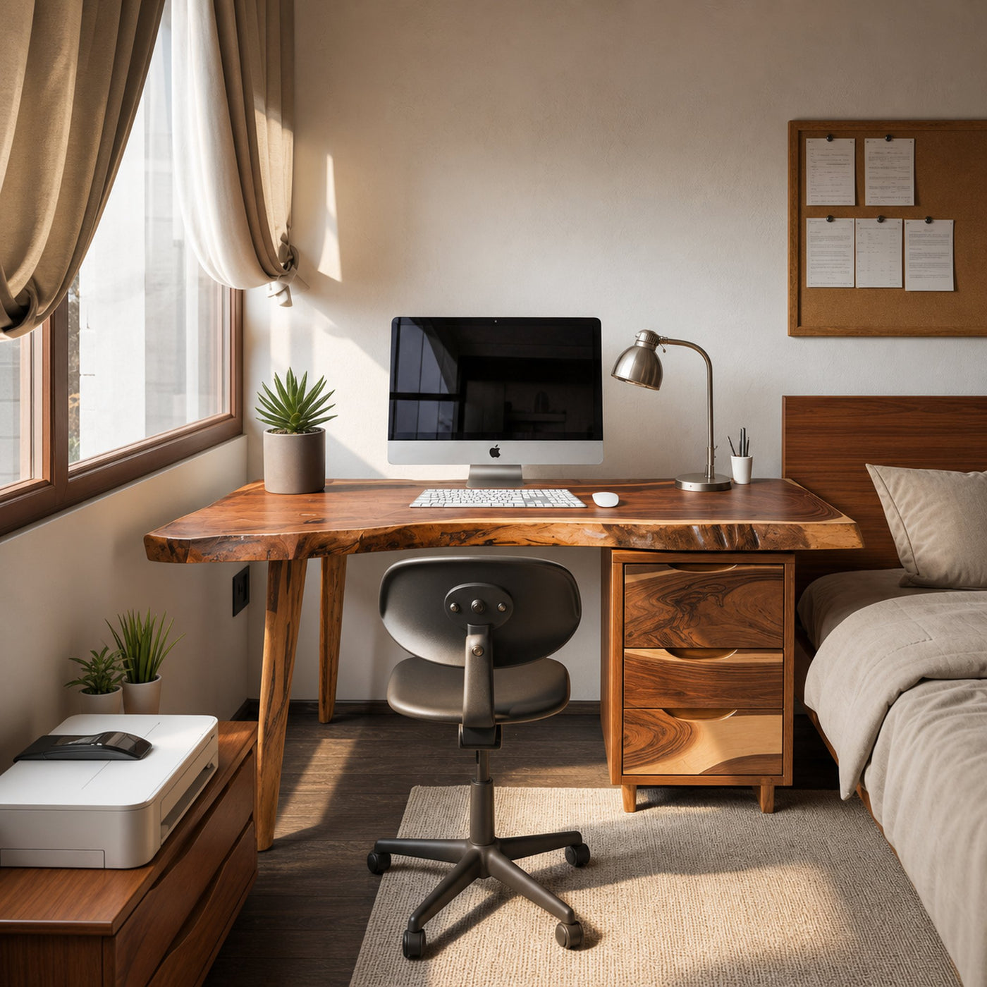 Modern Live Edge Wooden Desk with Drawers For Home Office Or Studio
