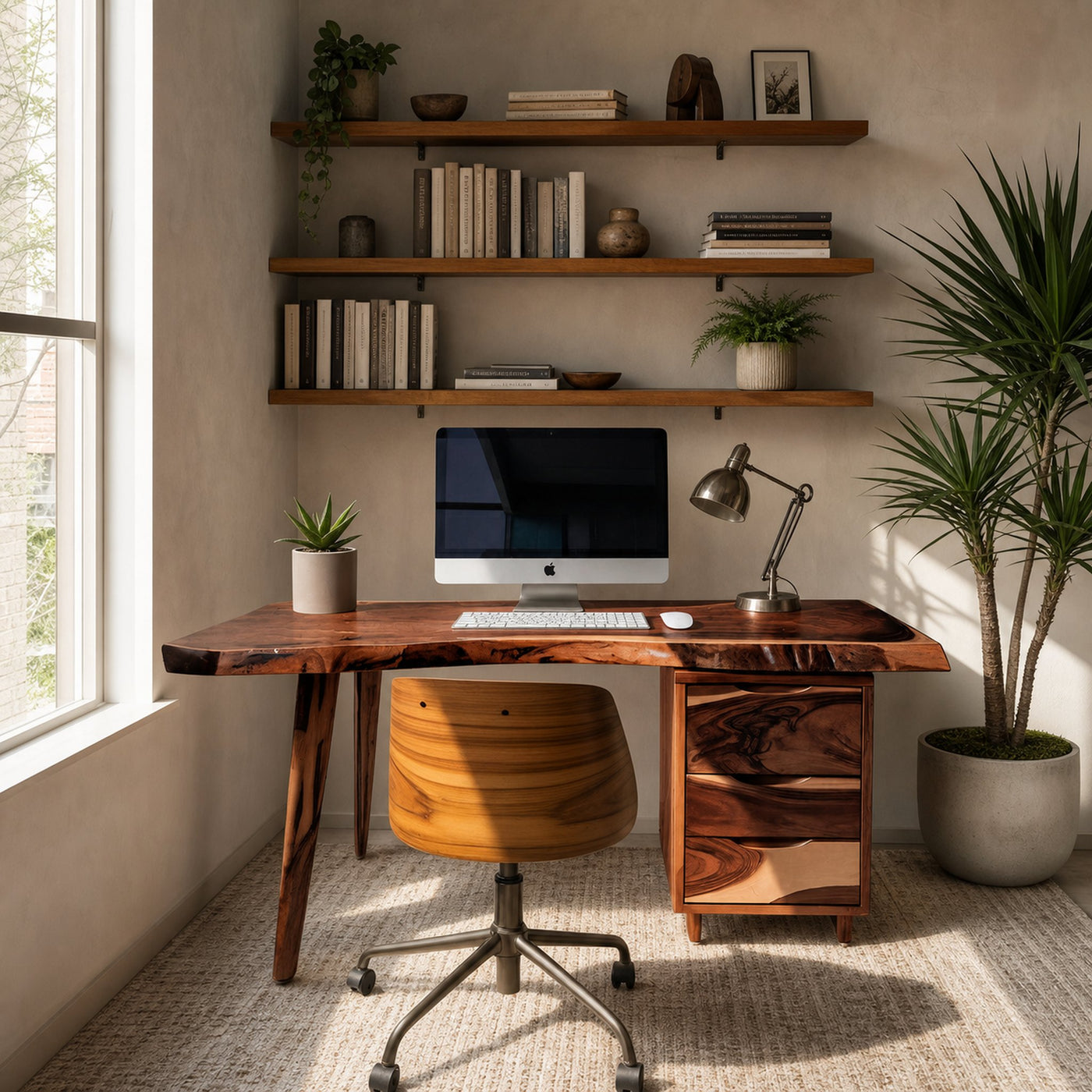 Modern Live Edge Wooden Desk with Drawers For Home Office Or Studio - product view 6