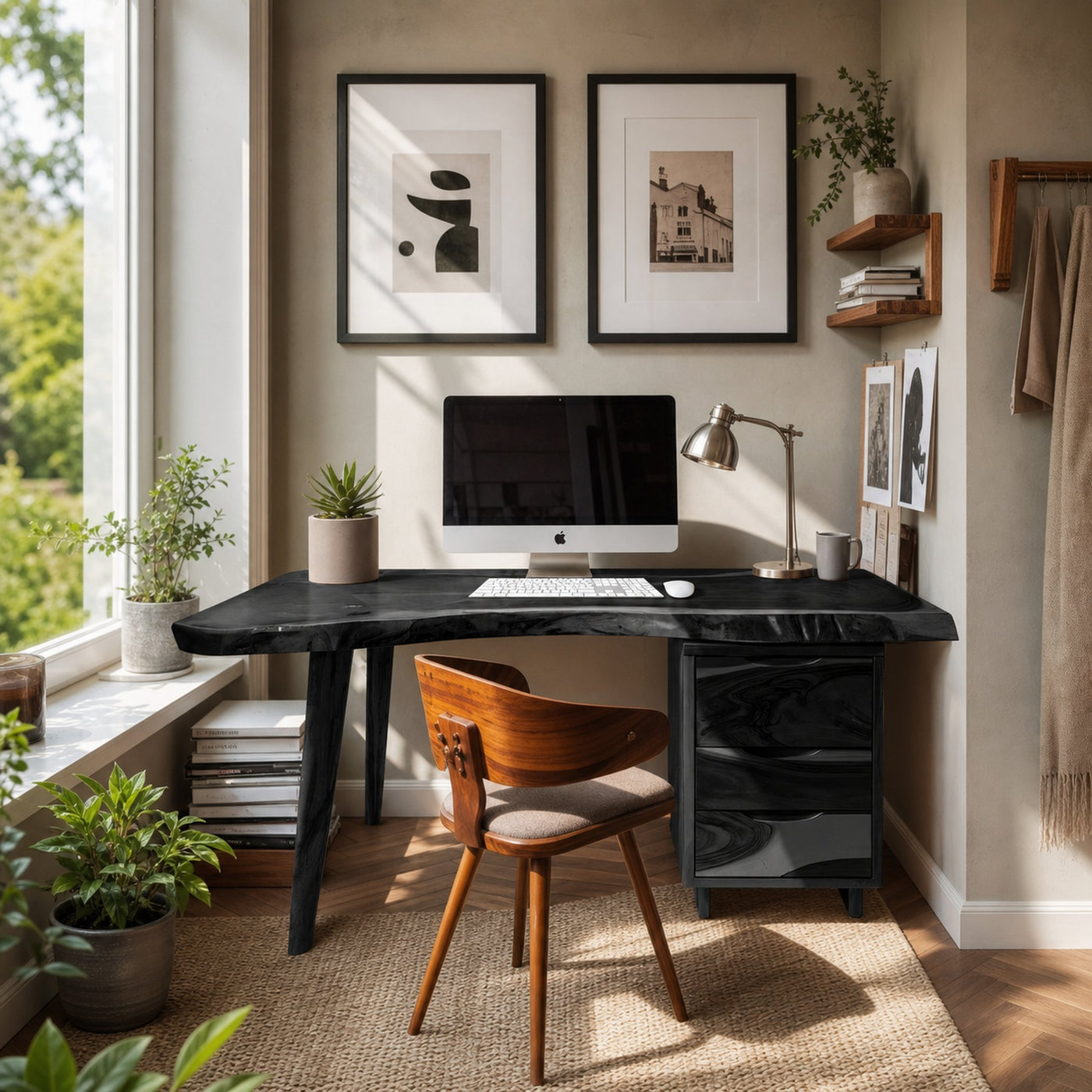Modern Live Edge Wooden Desk with Drawers For Home Office Or Studio - product view 7