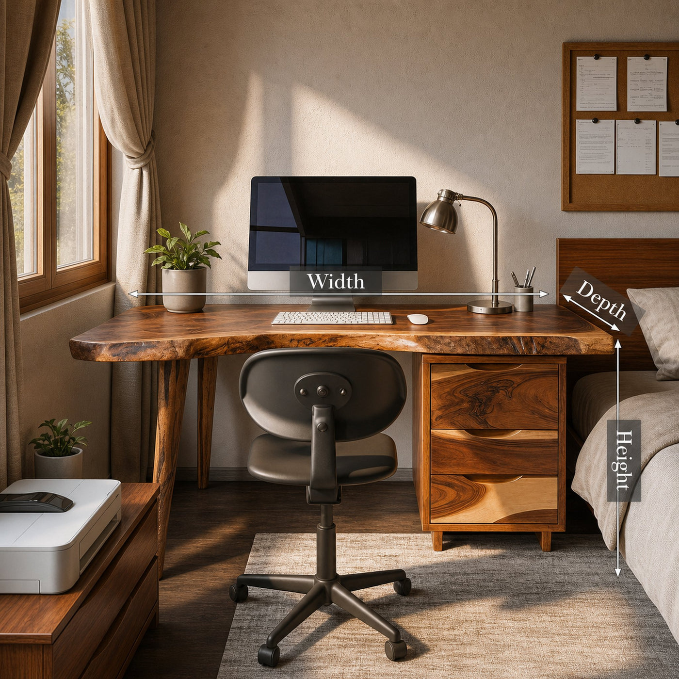 Modern Live Edge Wooden Desk with Drawers For Home Office Or Studio - product view 8