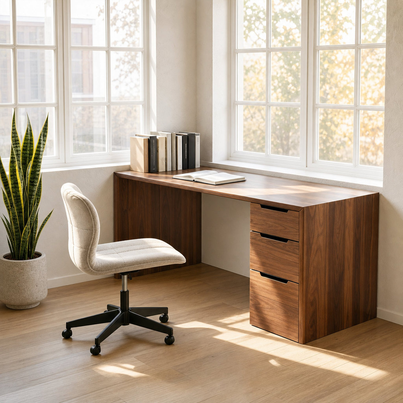 Modern Minimal Desk With Drawers For Home Office