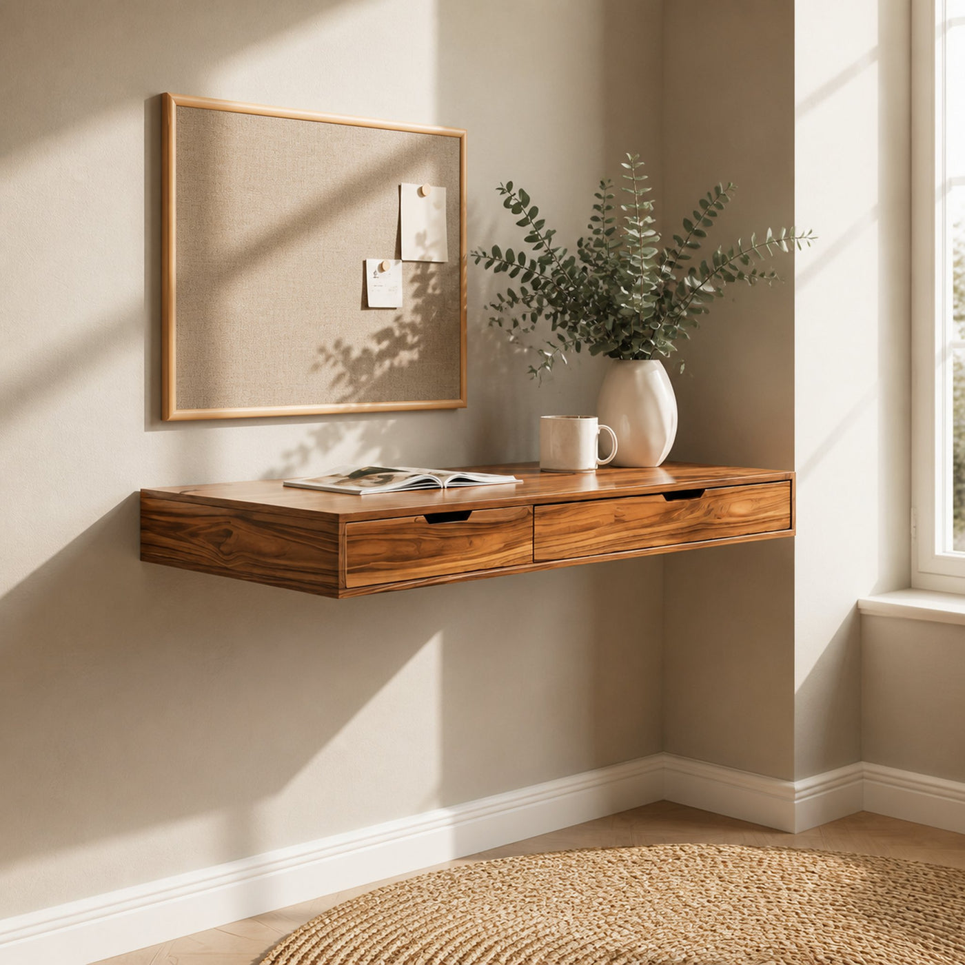 Modern Minimal Floating Desk With Drawers For Home Office - product view 6