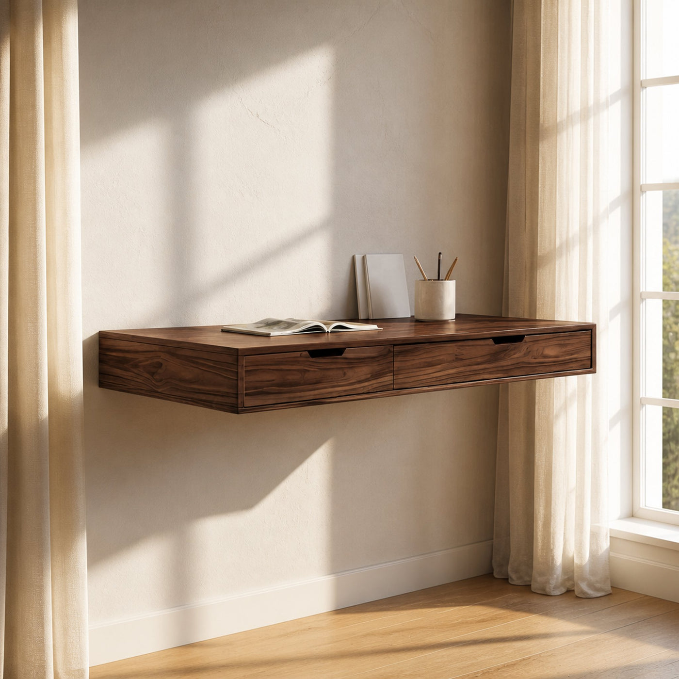 Modern Minimal Floating Desk With Drawers For Home Office - product view 7