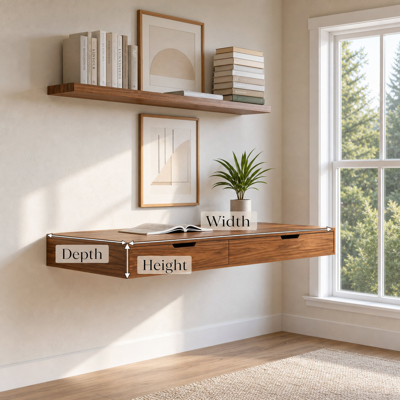 Modern Minimal Floating Desk With Drawers For Home Office - product view 8